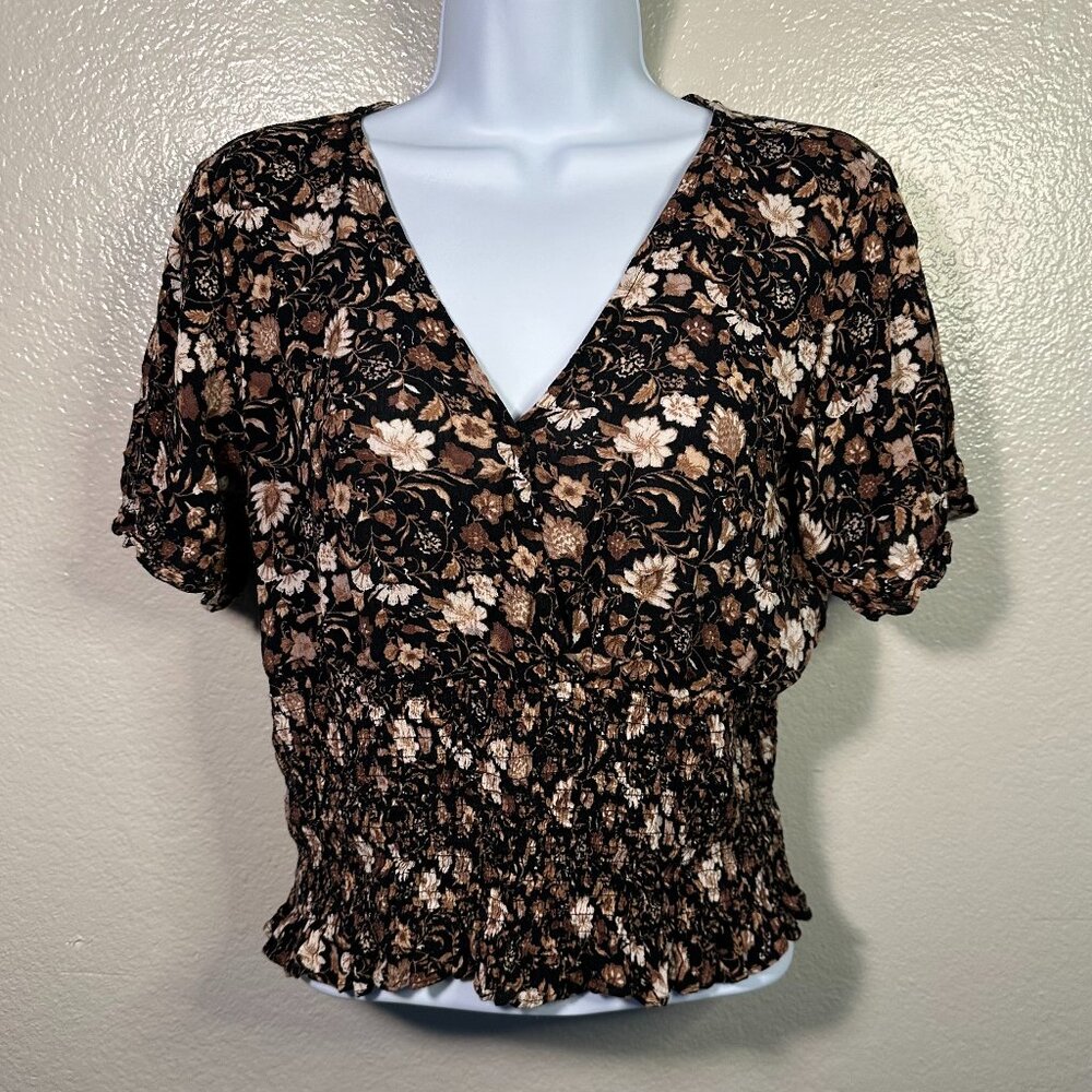 Paper Crane V Neck Fall Floral Cropped Blouse - Picture 1 of 5